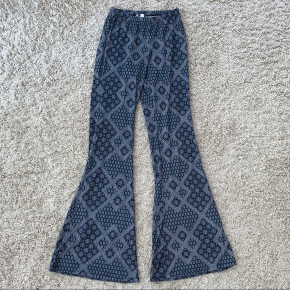 Blue Print Faux Suede Bell Bottom Pants - Picture 3 of 6
